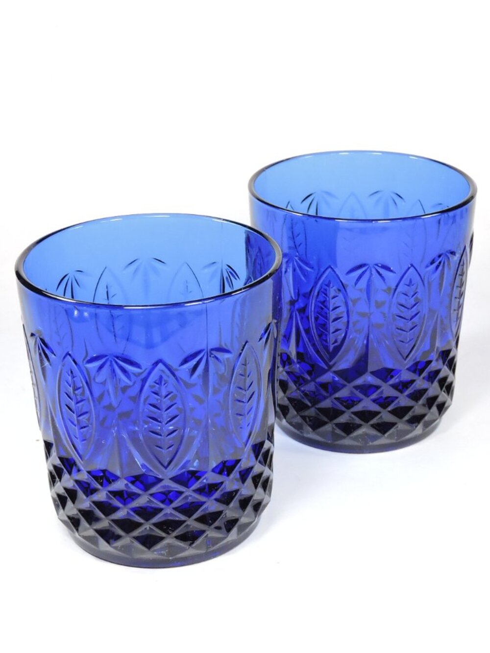 2 “Royal Sapphire" Cobalt Blue Glass Tumblers 3.5" Tall Arcoroc France for Avon